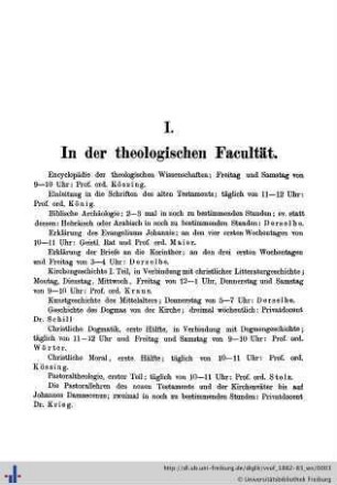 I. In der theologischen Facultät.