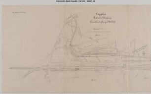 Siegburg, Bahnhof: Lageplan RSE-Bahnhof mit Strecke bis zur Siegbrücke, Staatsbahnhof. Neubaustrecke Niederpleis - Siegburg, Blatt 1