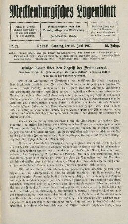 Nr. 21. Rostock, Sonntag, den 10. Juni 1917.