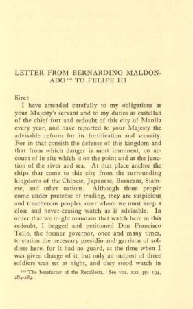 Letter from Bernardino Maldonado to Felipe III