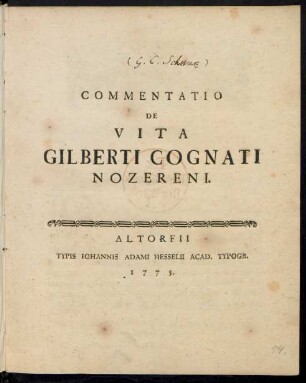Commentatio De Vita Gilberti Cognati Nozereni