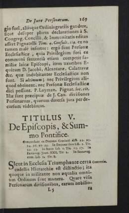 Titulus V. De Episcopis, & Summo Pontifice.