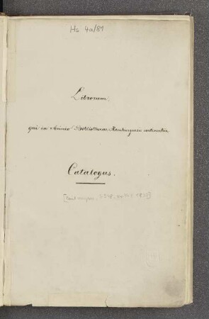 Librorum qui in Scrinio Bibliothecae Hamburgensis continentur Catalogus