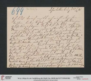 Briefwechsel Theodor Mommsen und Marie Mommsen geb. Reimer: Postkarte von Marie Mommsen an Theodor Mommsen