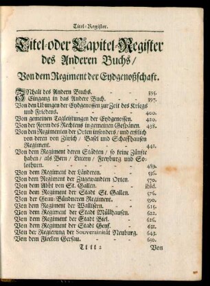 Titel- oder Capitel-Register des Andern Buchs