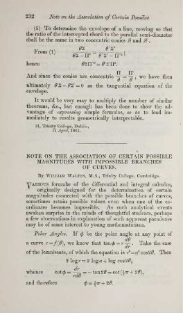 Note on the association of certain possible magnitudes with impossible branches of curve.