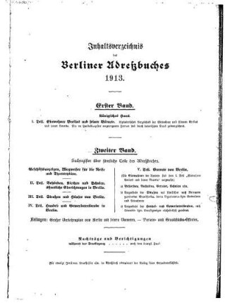 Inhaltsverzeichnis des Berliner Adreßbuchs 1913