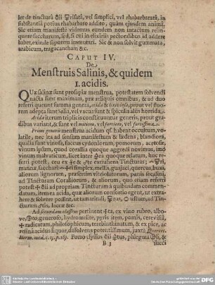 CAPUT IV. De Menstruis Salinis, & quidem I. acidis.