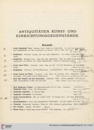 Antiquitäten, Kunst- und Einrichtungsgegenstände (Nr. 1-300)