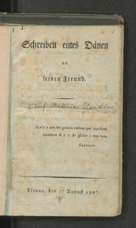 Schreiben eines Dänen an seinen Freund