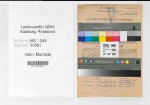 Entnazifizierung Mathilde Vohn , geb. 12.01.1896 ()