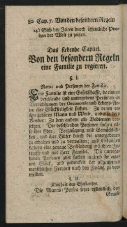 Das siebende Capitel. Von den besondern Regeln eine Familie zu regieren
