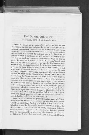 Prof. Dr. med. Carl Häberlin : * 5. Dezember 1870 + 12. November 1954