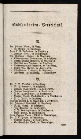 5r-10v, Subscribenten-Verzeichniß.