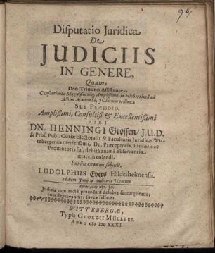 Disputatio Iuridica De Iudiciis In Genere