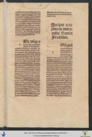 Incipit exceptio de miraculis Sancti Fridolini.