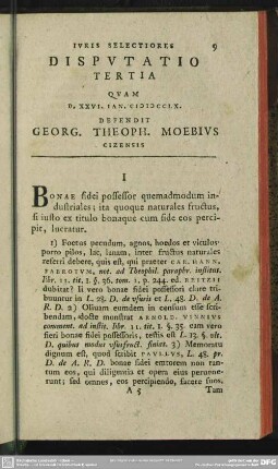 Disputatio Tertia Quam D. XXVI. Ian. MDCCLX. Defendit Georg. Theoph. Moebius Cizensis