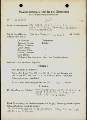 Schwegler, Erich, Dr.