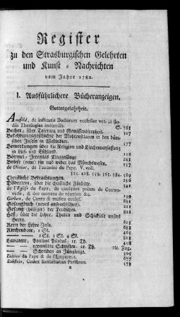 Register zu den Strasburgischen Gelehrten und Kunst Nachrichten