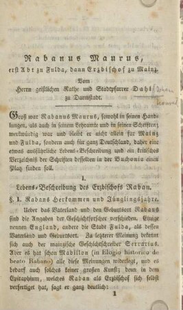 I. Lebens-Beschreibung des Erzbischofs Raban.