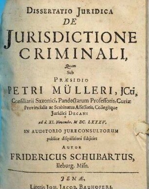 Dissertatio iuridica de iurisdictione criminali