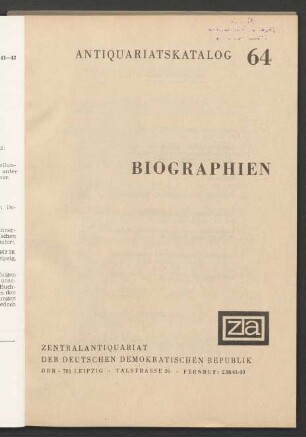 Antiquariatskatalog 64 Biographien