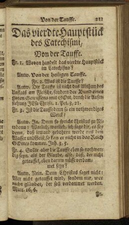 Das vierdte Hauptstück des Catechismi, Von der Tauffe.