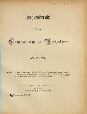 Jahresbericht : über das Schuljahr .... 1883/84