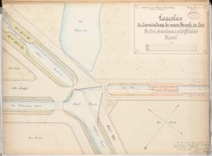 Hafen- und Kanalanlage, Berlin-Gesundbrunnen (Nordkanal) Schinkelwettbewerb 1886: Kanalmündung und Schleuse. Lageplan 1:1000