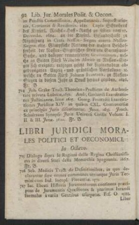 Libri Juridici Morales Politici Et Oeconomici. In Octavo