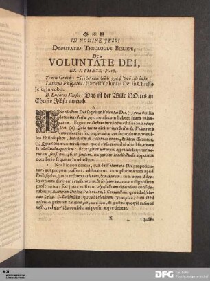 Disputatio Theologiae Biblicae, De Voluntate Dei.