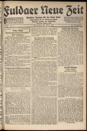 Erste Ausgabe vom Donnerstag, den 30. März 1922.