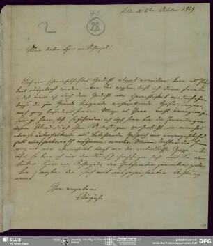 Eigenh. Brief von Auguste  an August Wilhelm von Schlegel, Fulda, 06.10.1829