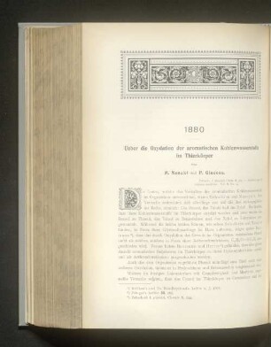1880. Ueber die Oxydation der aromatischen Kohlenwasserstoffe im Thierkörper.