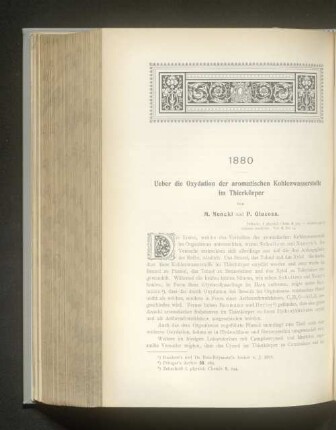 1880. Ueber die Oxydation der aromatischen Kohlenwasserstoffe im Thierkörper.