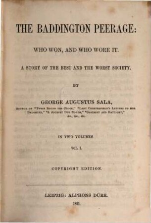The Baddington Peerage, who won, and who wore it : a Story of the best and the worst society. 1