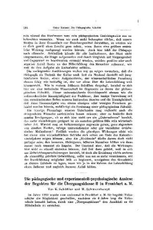 Die pädagogische und experimentell-psychologische Auslese der Begabten für die Übergangsklasse II in Frankfurt a. M.
