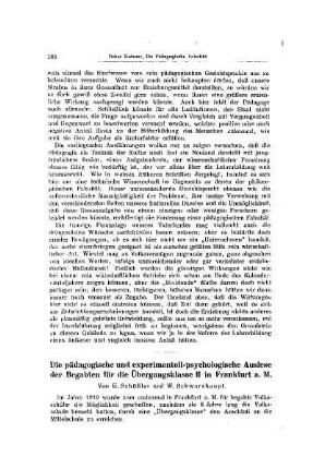 Die pädagogische und experimentell-psychologische Auslese der Begabten für die Übergangsklasse II in Frankfurt a. M.