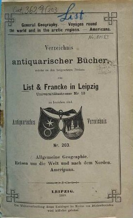 Lager-Verzeichnis. 203. 1889