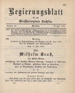 70. Gesetz, betreffend die Außerkraftsetzung des Gesetzes vom 22. Juni 1904 über die Erbschafts- und Schenkungssteuer