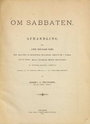 Om sabbaten : Akadem. afhandling. i Upsala