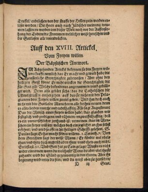 Auf den XVIII. Artickel.