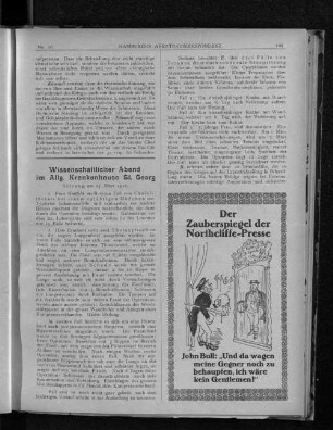 Wissenschaftlicher Abend im Allg. Krankenhause St. Georg Sitzung am 15. März 1918.