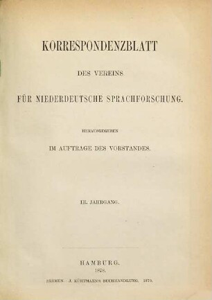 Korrespondenzblatt des Vereins für Niederdeutsche Sprachforschung. 3, 3. 1878 (1879)