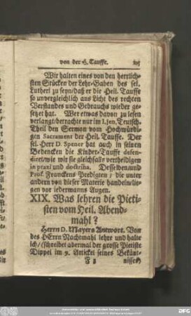 XIX. Was lehren die Pietisten vom Heil. Abendmahl?