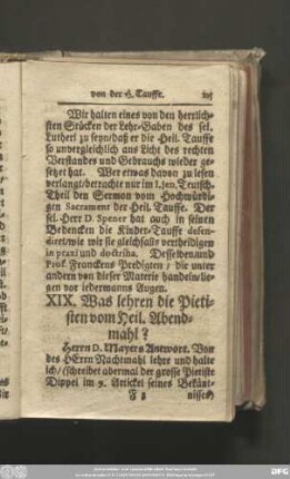 XIX. Was lehren die Pietisten vom Heil. Abendmahl?