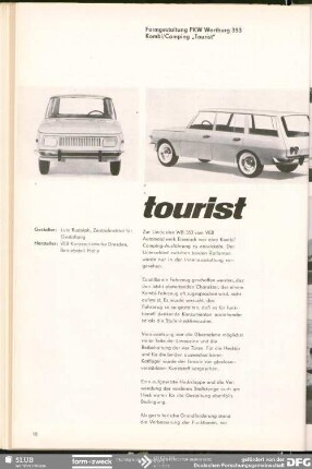 Formgestaltung PKW Wartburg 353 Kombi/Camping „Tourist“ : Produktgestaltung