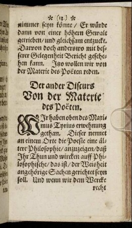 Der ander Discurs Von der Materie des Poeten.