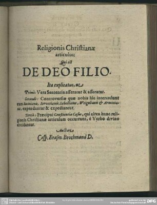 Religionis Chrstianae articulus: Qui est De Deo Filio