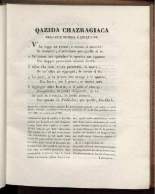 Qazida Chazragiaca Dell´Arte Metrica E Delle Rime.